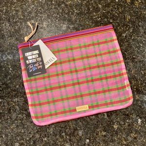 Consuela’s Extra Large Slim Zip Mesh Pouch - Pink, Green & Red Plaid